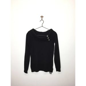 Ralph Lauren Black Label Black Cashmere Cowl Neck Off Shoulder Sweater Small